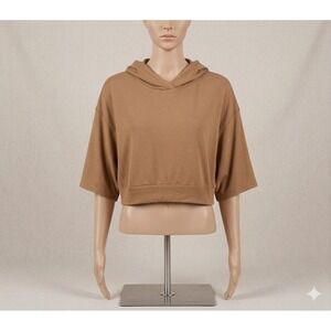 NWOT AnyBody Womens Short Sleeve Hoodie Brown Dolman Pullover XXXS